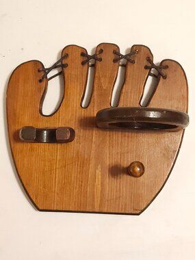Vintage Baseball Glove Display Rack Wooden Wall Mountable Decor Storage Softball